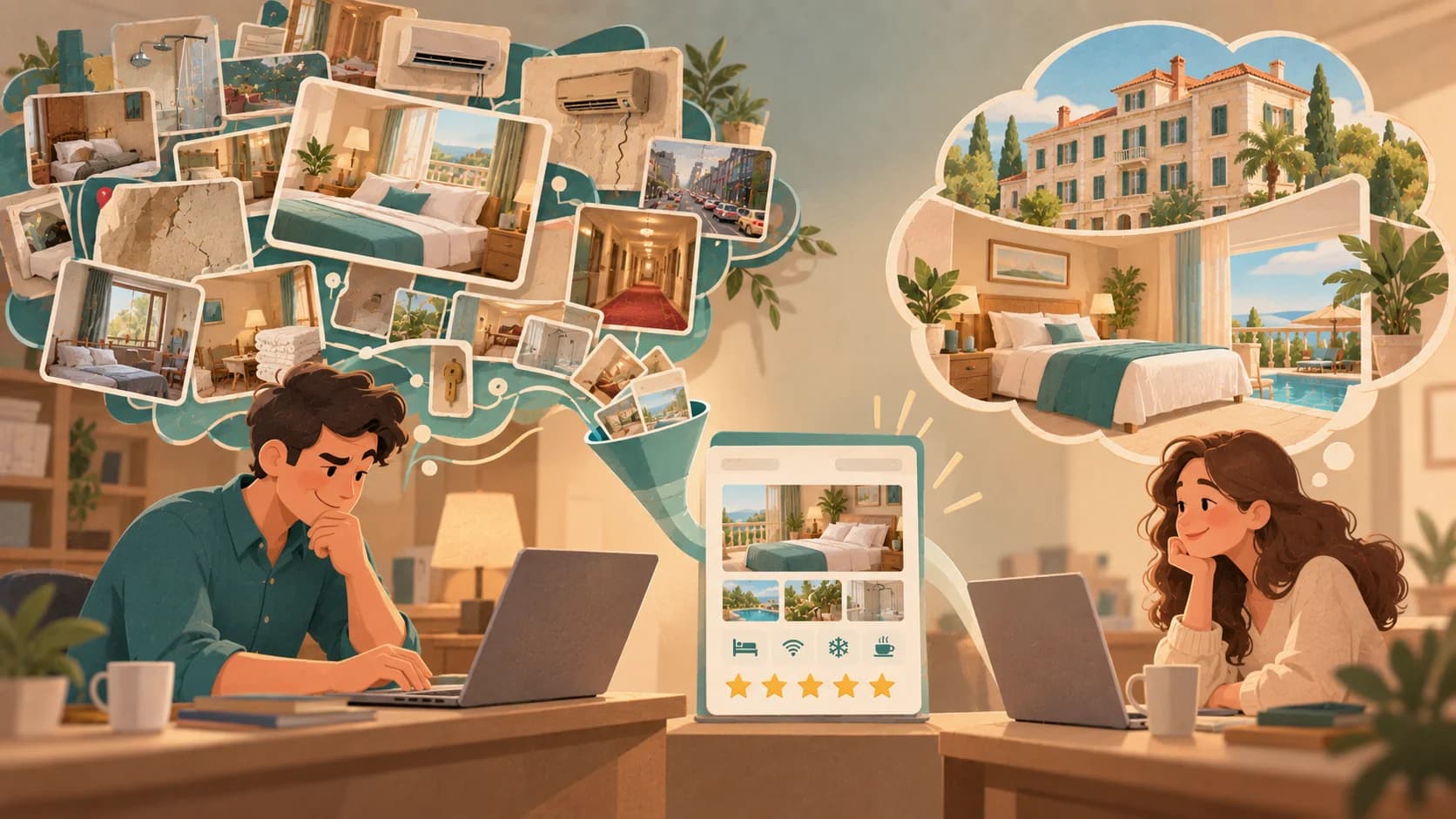 Un gestore seleziona da molte informazioni sul proprio alloggio quelle mostrate online, mentre una futura ospite immagina una struttura più idealizzata.