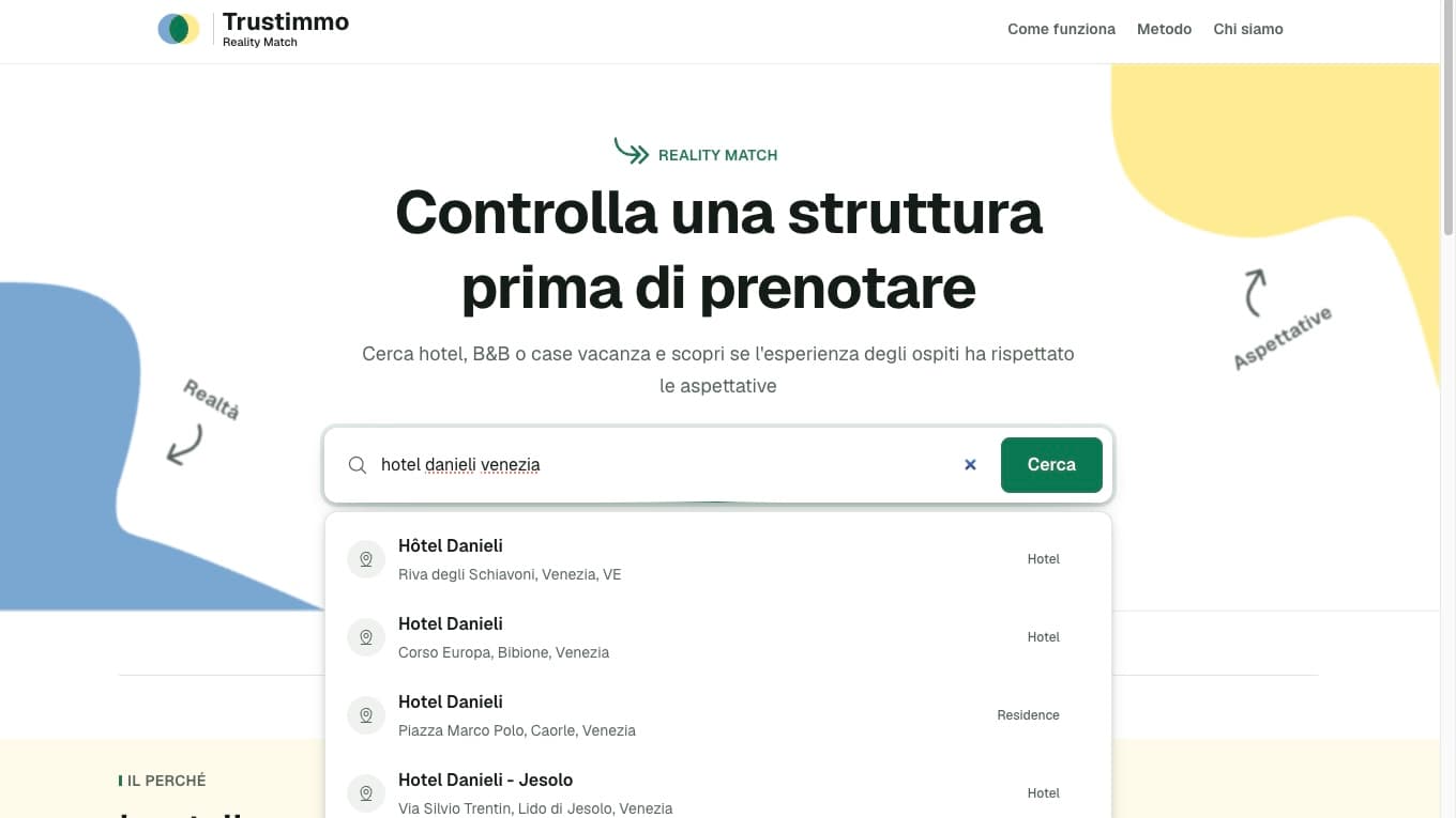 Schermata di ricerca di una struttura su Trustimmo